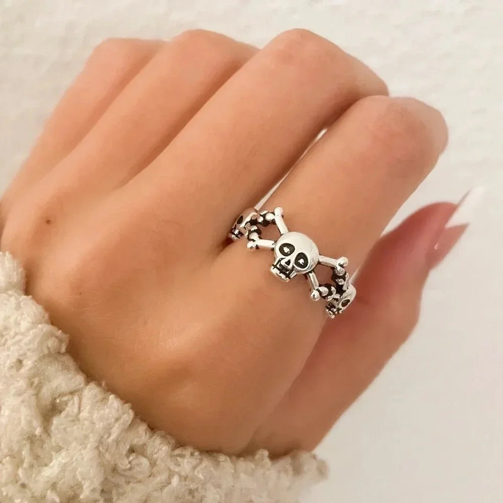 925 Sterling Silver Skeleton Ring Skull Ring Halloween Ring Cool Ring